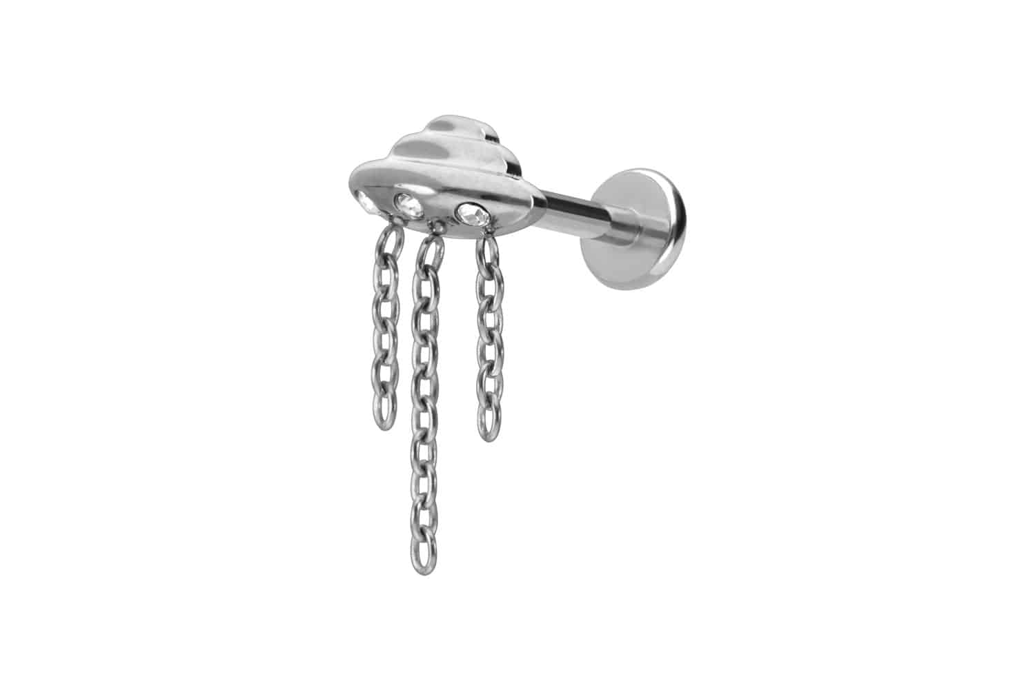 Titan Labret Piercing mit Push Fit UFO + KETTE + KRISTALLE